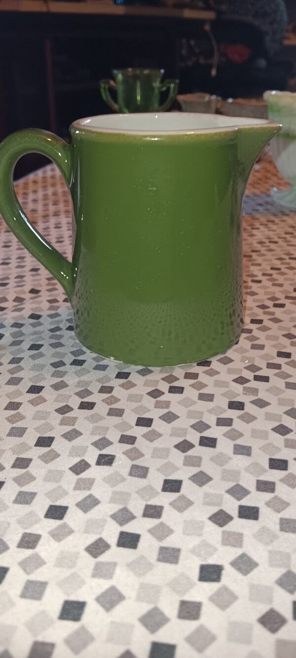 Vintage Creamer 1960's Hull Creamer Retro Avocado Green Glazed Pottery Pitcher